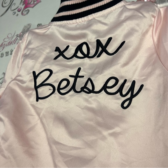 Betsey Johnson bomber jacket coat kids shiny satiny silky fabric pink embroider - Picture 6 of 12